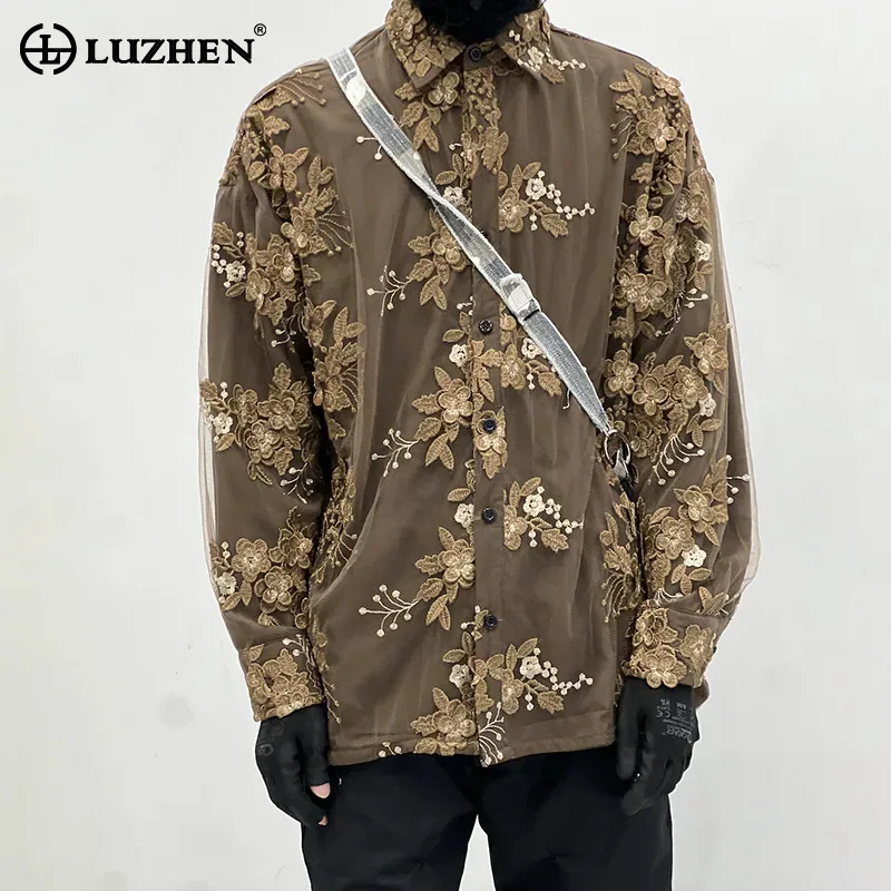 

LUZHEN Original High Quality Embroidery Patchwork Pattern Long Sleeve Shirts Men's 2025 Fashion Gauze Double Layer Tops JY4220