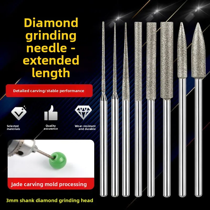 Diamond Grinding Needle, 2.35mm Emery Grinding Bit, for Jade & Emerald Drilling & Enlarging Holes, Small Electric Internal Grind