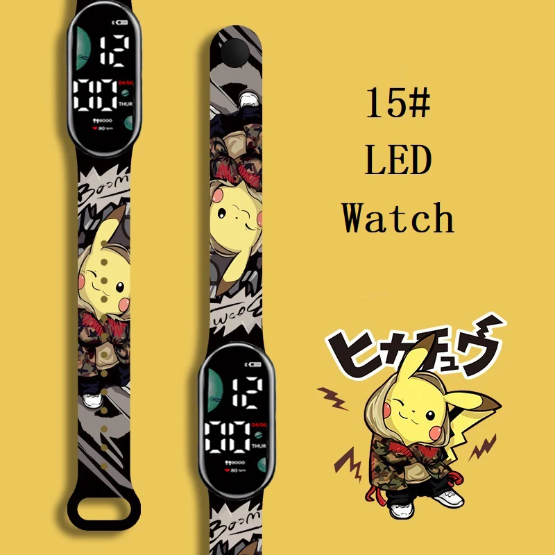 

Pokemon Strap LED Electronic Watch Fashion Colorful Bracelet Touch Waterproof Anime Character Pikachu Kid Digital Watches