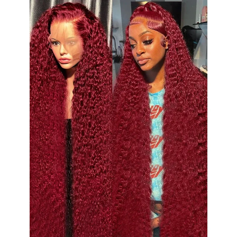 13x4 99J Burgundy Loose Deep Wave 13x6 Lace Front Human Hair Wigs Red Colored Water Wave Curly Lace Frontal Wigs  For Women