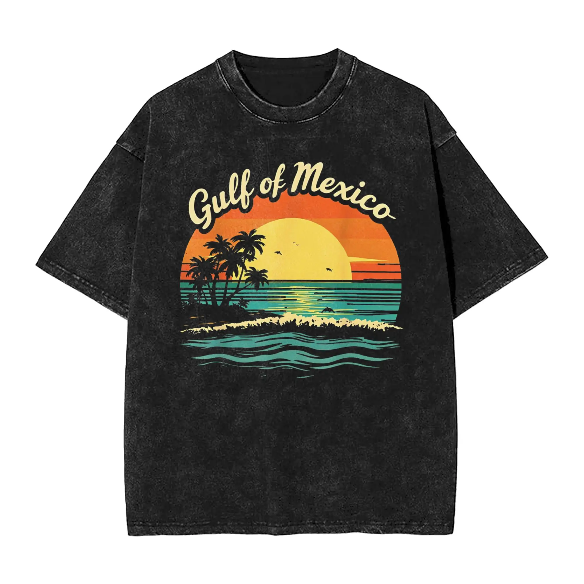 Gulf Of Mexico 2025 Beach T-Shirts for Men  America USA Summer Vacation Cotton Tee Shirt O Neck Short Sleeve T Shirts Clothing