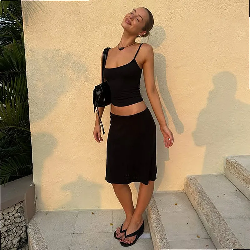 Sexy Camisole Tank Top Short Skirt Set Women Casual Basic Matching Sets Solid Color Summer Outfits