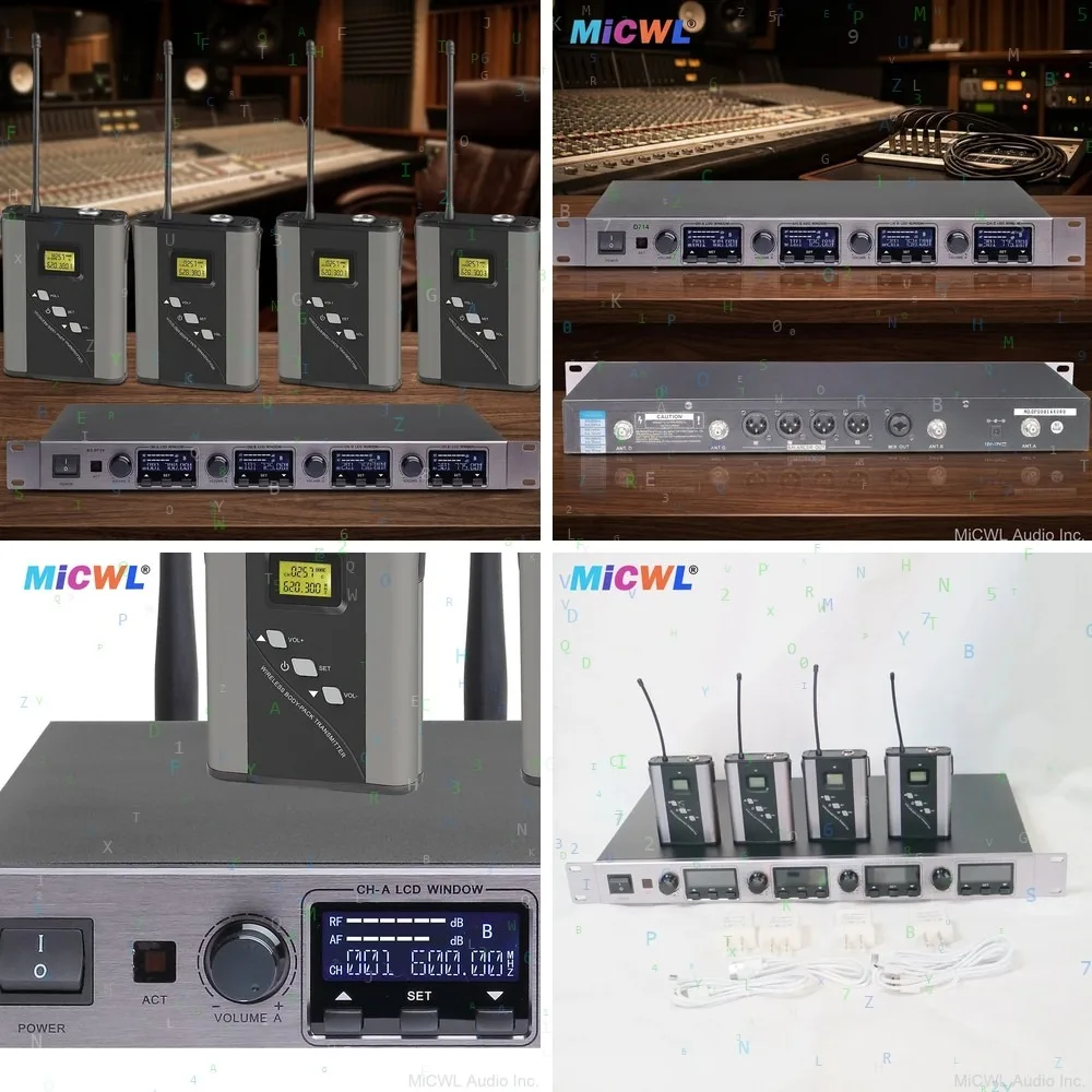 Top Rechargeable 4 Bodypack Digital Wireless Microphone System, 400 Channels, 4 Lapel Belt Transmitters, MicWL D700 Series