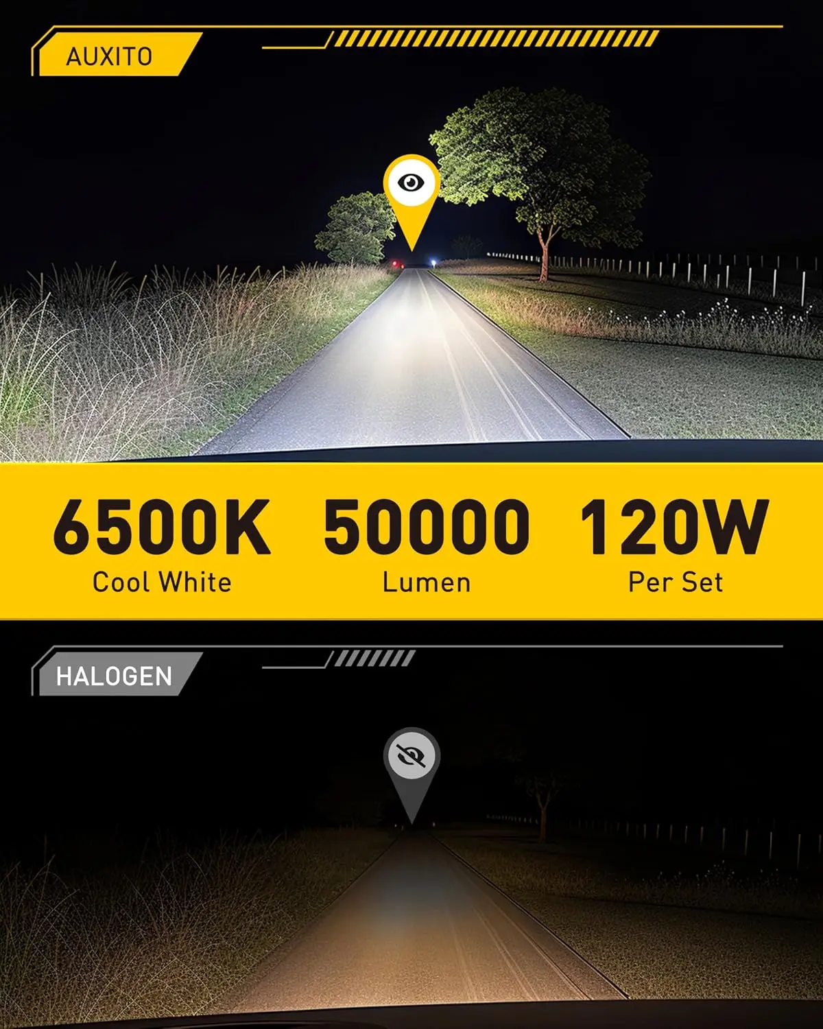 2 Pack D1S Bulbs, 6500K Cool White, 50000 Lumens, Bright White Output