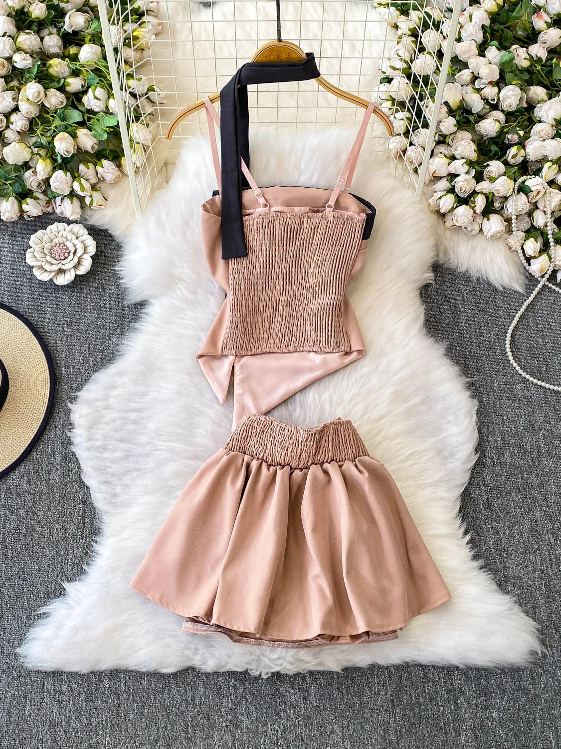 Set aus asymmetrischem Oberteil und Rock mit hoher Taille und schmaler Passform und Sa Faionable Color Blo Design Damen-Sommer-Outfit, zweiteiliges Set