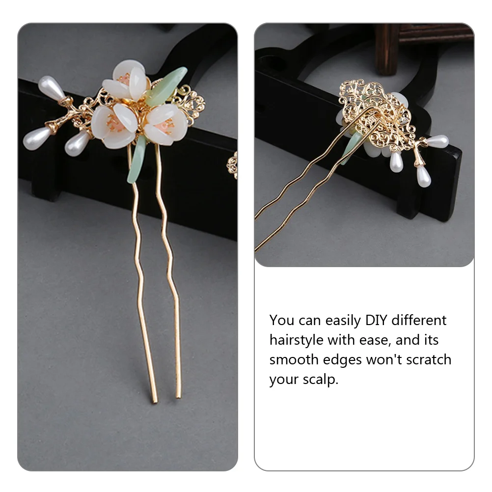 

3pcs Hair Pin Chinese Traditional Style Tassel Flower Dangle Drop for Wedding Prom Banquet Daily Wear Lightweight Long
