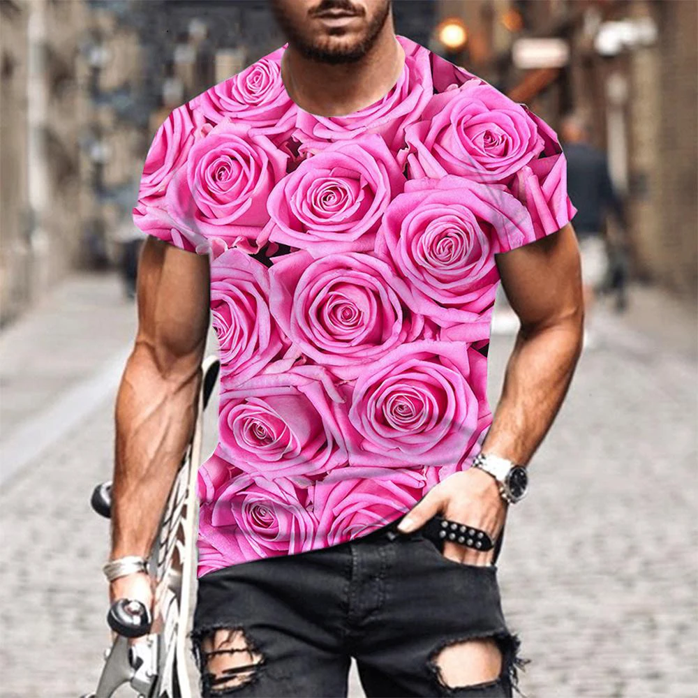 Flower Rose Floral 3D Print T-Shirts Men Women Fashion Casual Short Sleeve T Shirt Oversized Harajuku Y2k Tops Tees Kid Clothing