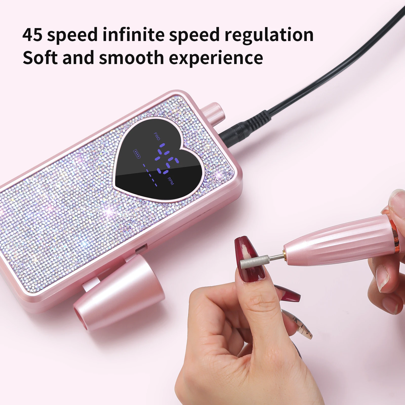 Professional 45000RPM Electric Nail Drill Rechargeable Portable Nail Sander File Low Noise With LED Display Gel Polish Machine