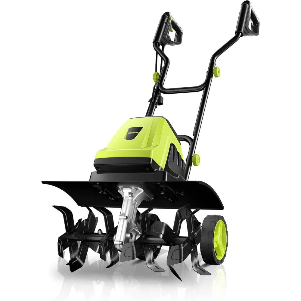 

Electric Tiller, YERYORK 15-Amp 18-Inch Width 9-Inch Depth Corded Tiller Cultivator 24 Durable Steel Tines Gardening Tiller with