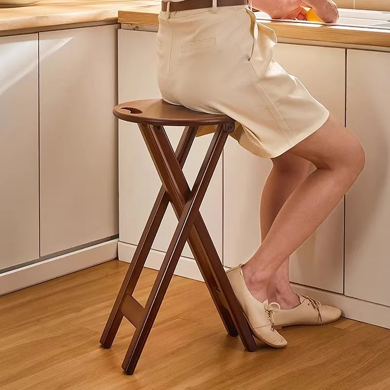 

Simple Modern Foldable Bar Chair Home Kitchen High Foot Dining Stool Furniture Portable Thickened Mazar Round Stool