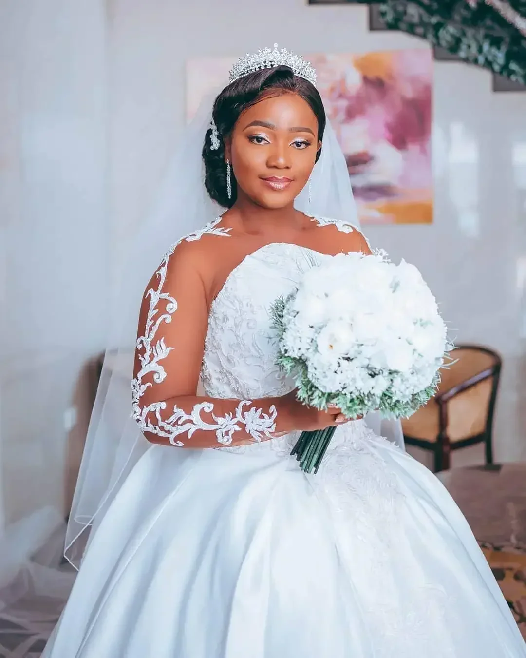 Vestidos de novia de encaje sexy baratos Aso Ebi árabes de talla grande personalizados Vestidos de novia con cuello transparente Mangas largas Vestidos hechos a medida