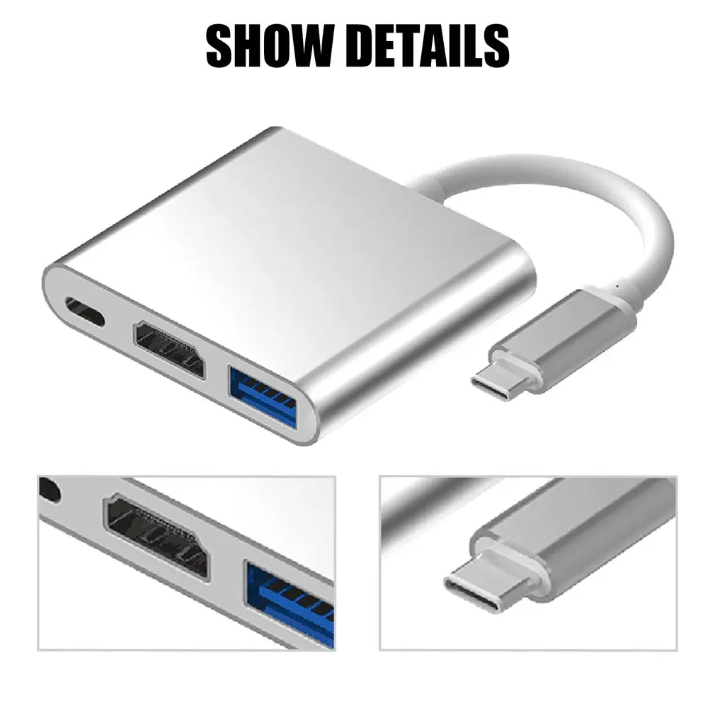 3 IN 1 Type C Hub Adapter USB C To HDMI-Compatible Splitter USB-C 4K USB 3.0 PD Fast Charging Smart Converter For MacBook Dell