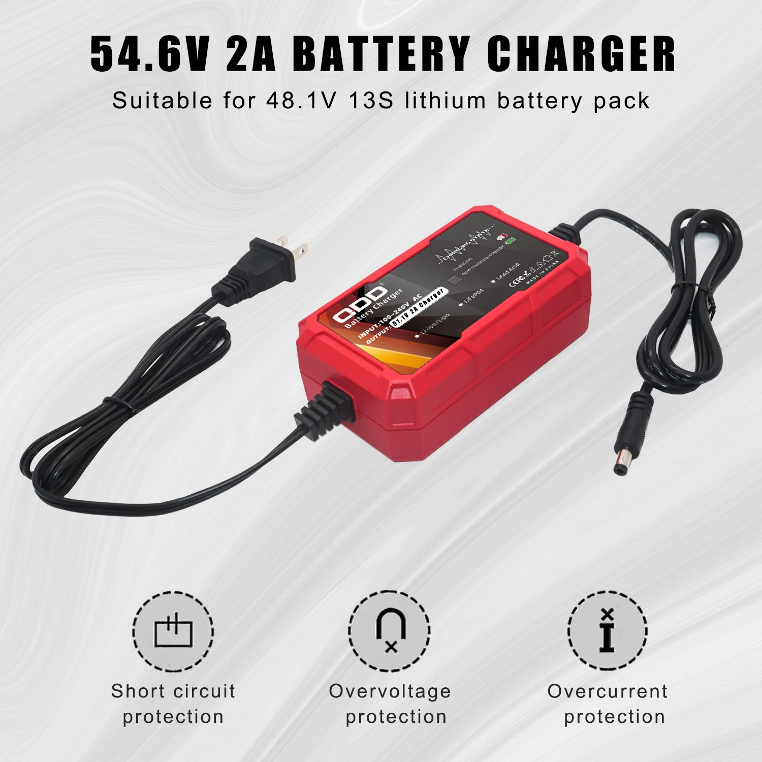 QDD 51.1V 2A LiFePO4 scooter Battery Charger For 14S 44.8V LiFePO4 Battery Pack with High quality Connectors