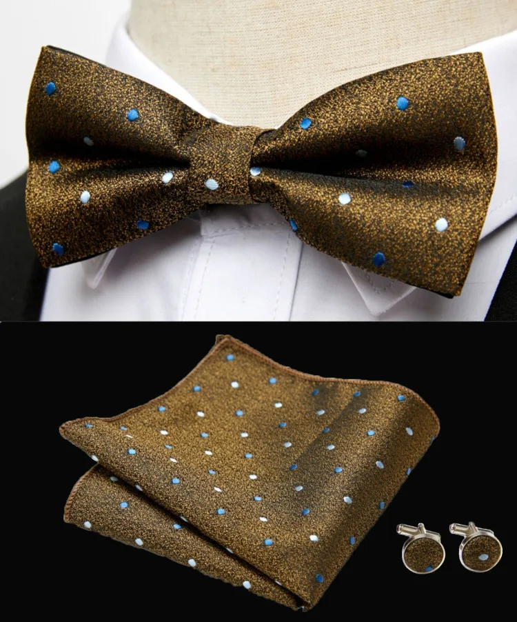 HUISHI Klassische blaue Fliege für Männer, Paisley-Blumenfliege, Einstecktuch, Manschettenknöpfe, Anzug-Set, Hochzeit, Party, kariert, solide Schmetterling – Detail 37