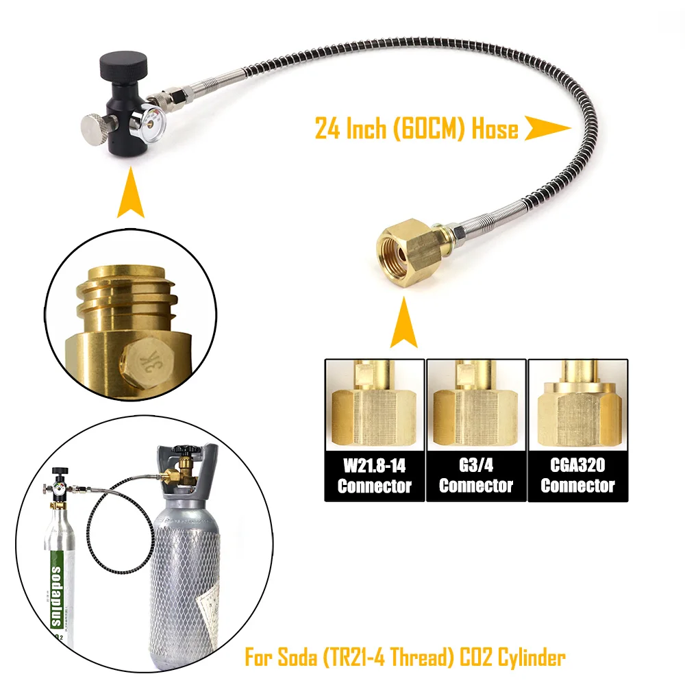 Co2 Cylinder Tank Refill Adaptor Hose Gauge Kit For Sodastream To Charging Refilling CO2 With W21.8-14 G3/4 CGA320 Connector