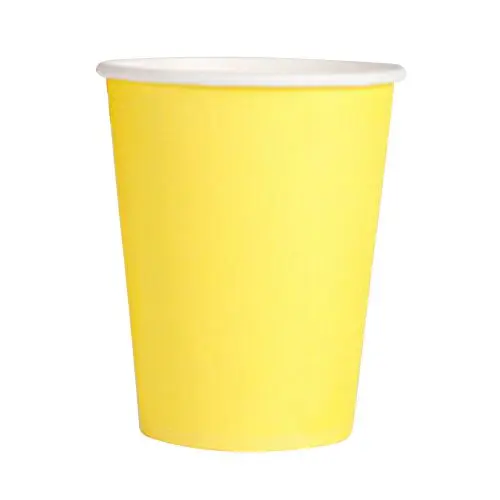 20 Paper Cups (9oz) - Plain Solid Colours Birthday Party Tableware Catering(yellow)