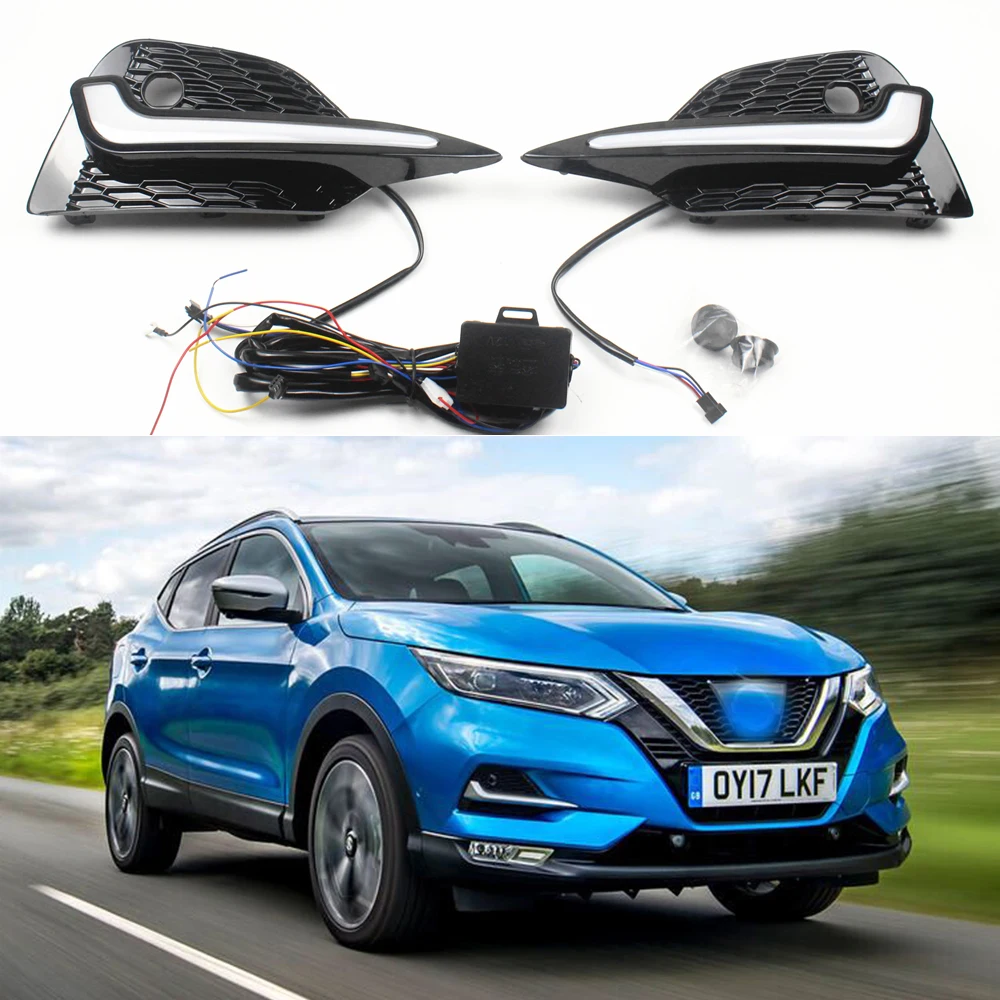 LED DRL Car Daytime Running Light Front Fog Lamps with Turn Signal Assembly Accessories For Nissan Qashqai 2019 2020