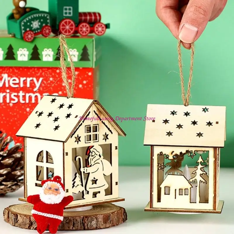 

Handmade Wooden Christmas Tree Ornament Soft LED Lighting Hanging House Decoration For Holiday Homes Parties