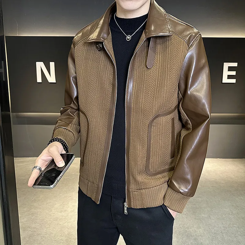 

Мужская кожаная куртка-бомбер из искусственной кожи на весну 2026 года, приталенная, повседневная, деловая, в корейском уличном стиле, для мотоциклистов