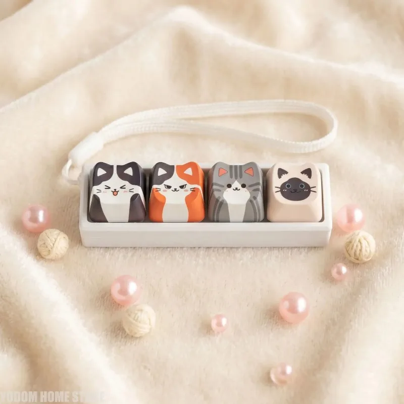 Cute Cat‑Paw 1‑4 Keys Fidget Clicker Keychain Keyboard Keycap Backpack Bag Pendant Stress‑Relief Decompression Birthday Gift
