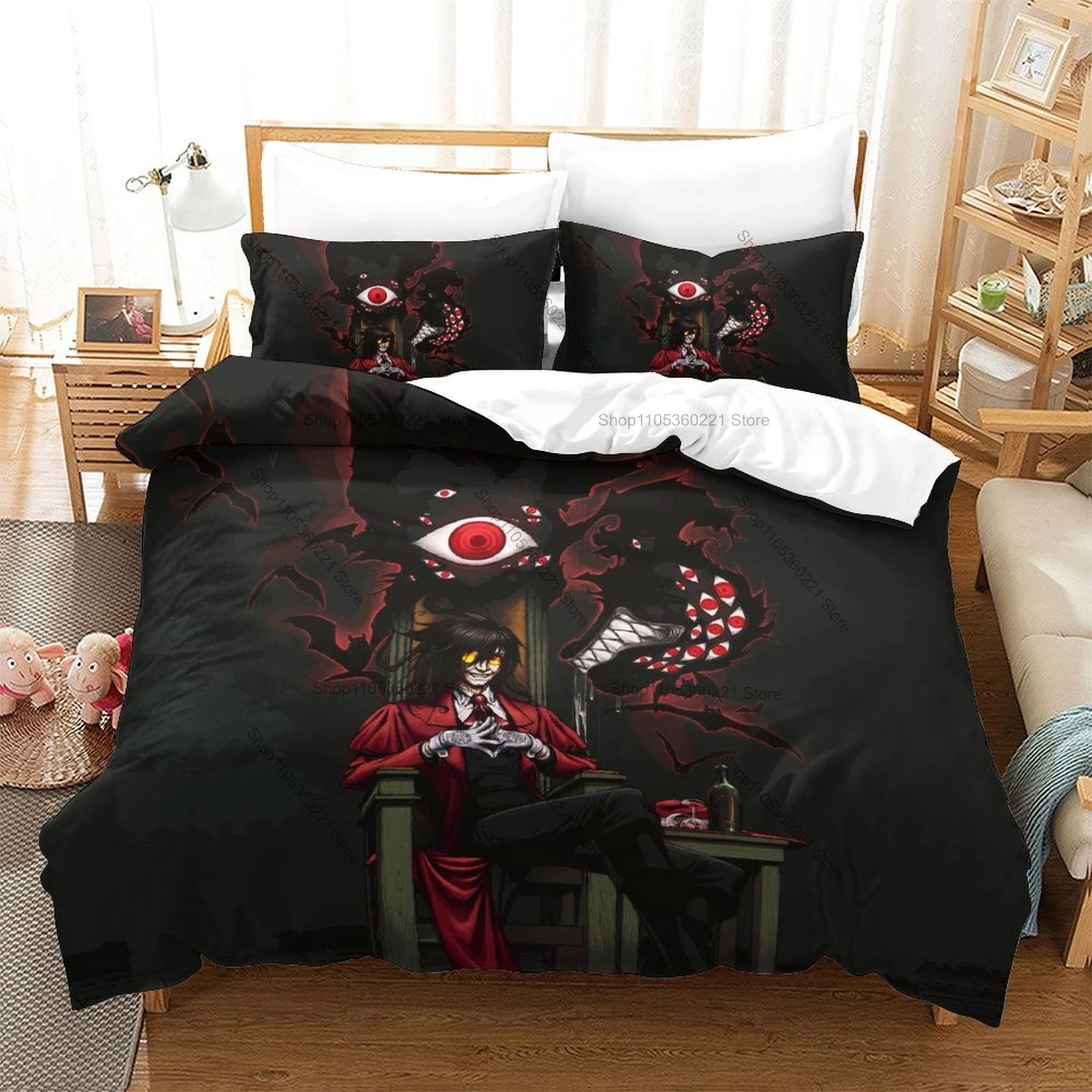 Cool Kpop Hellsing Alucard Bedding Set 3 Piece Duvet Cover Set Gothic Vampire Bedroom Decor All Sizes For Kpop Fans