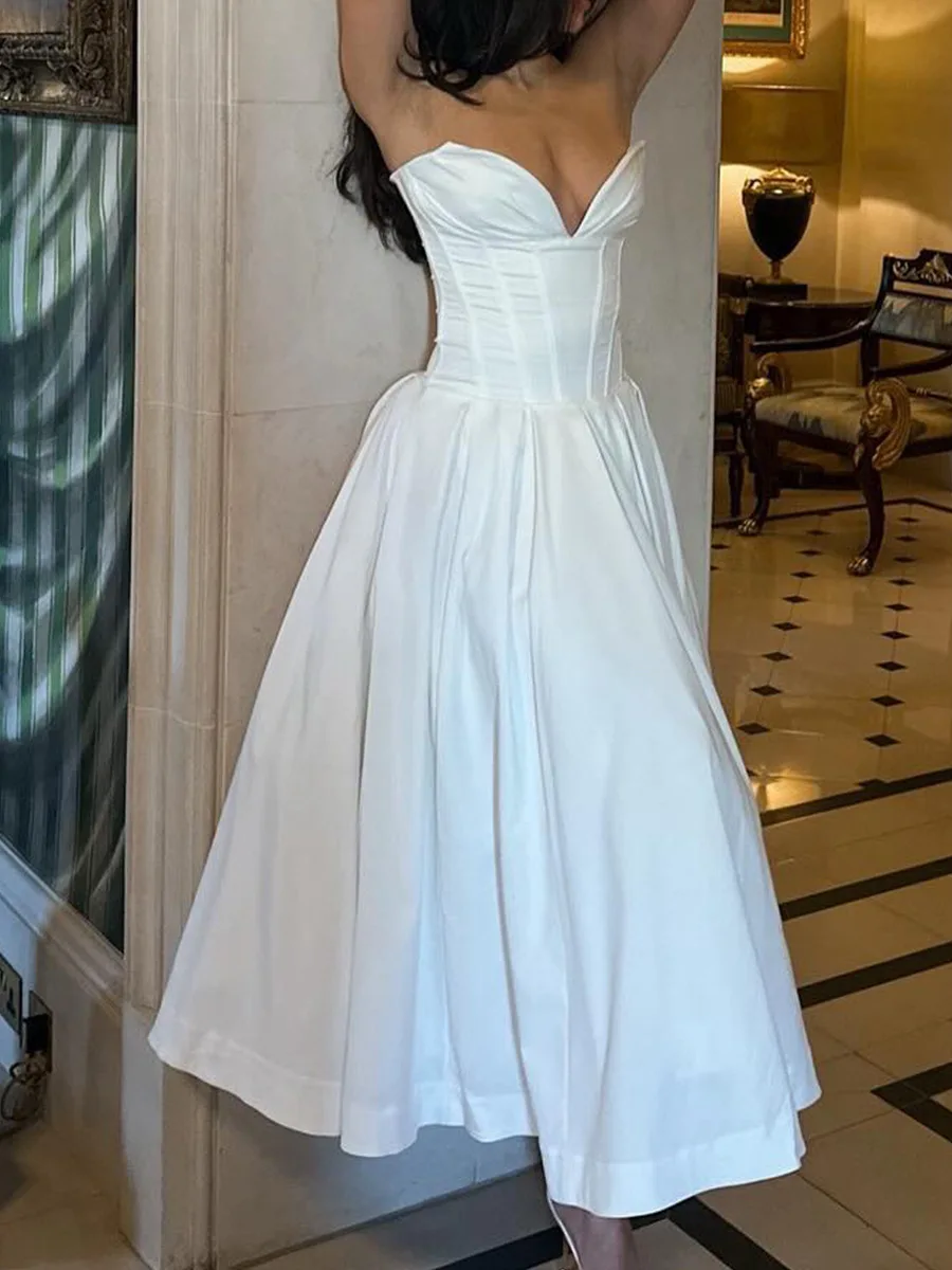 DGTQYQ ブラック エレガント ウェディング イベント ドレス セクシー ストラップレス コルセット ドレス ミディ クリスマス パーティー ドレス レディース服 2025 新作