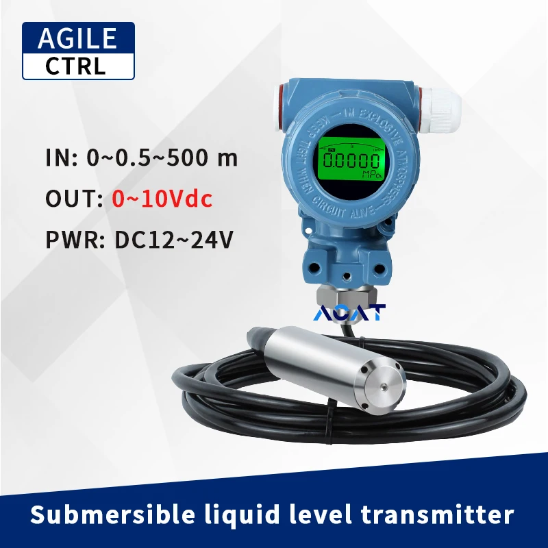 

0-10v Submersible Liquid Level Transducer Indicator Deep Well Water Level Sensor Bore Hole LCD Level Sensor Transmitter for Pump