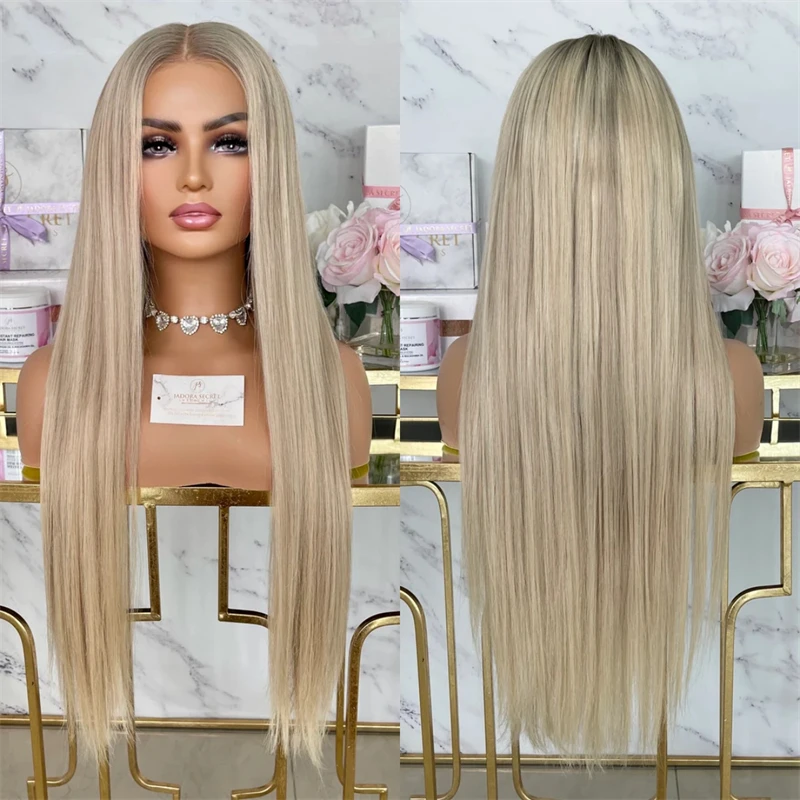 

Ombre Blonde Balayage Синтетический парик Длинные человеческие волосы Смесь предварительно выщипанных волос Швейцарские кружевные синтетические парики 30-дюймовый прямой парик