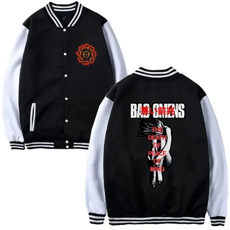 Rapper Rock Band Bad Omens Baseball Uniform Men's Women's Fall and Winter Fashion Fleece Baseball Jacket Coat Streetwear Jackets