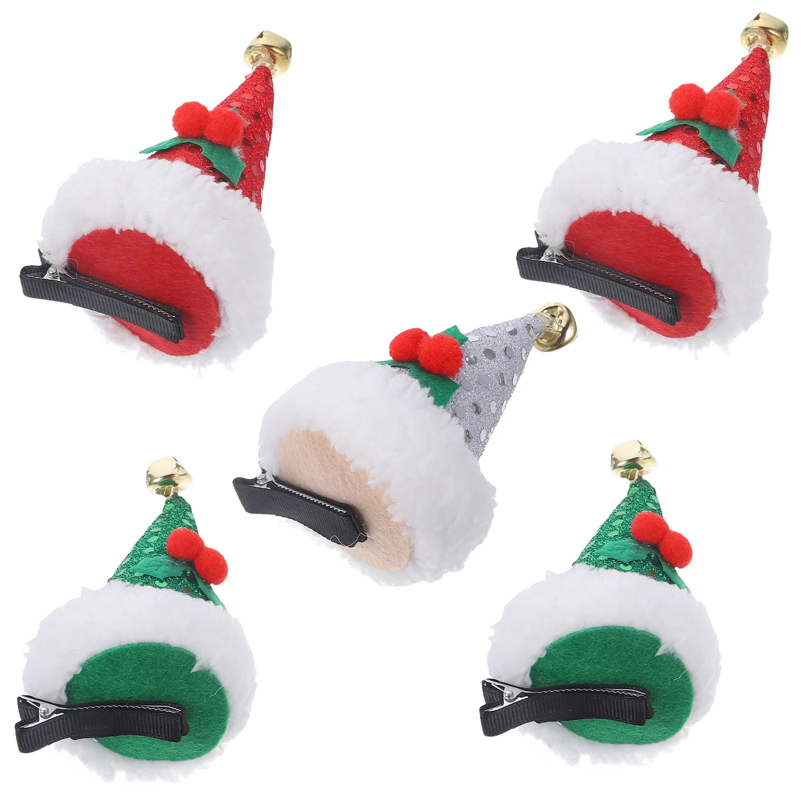 

5pcs Christmas Hat Shaped Sequin Hair Clips Xmas Holiday Party Decorative Bobby Pins Hair Accessories For Girls