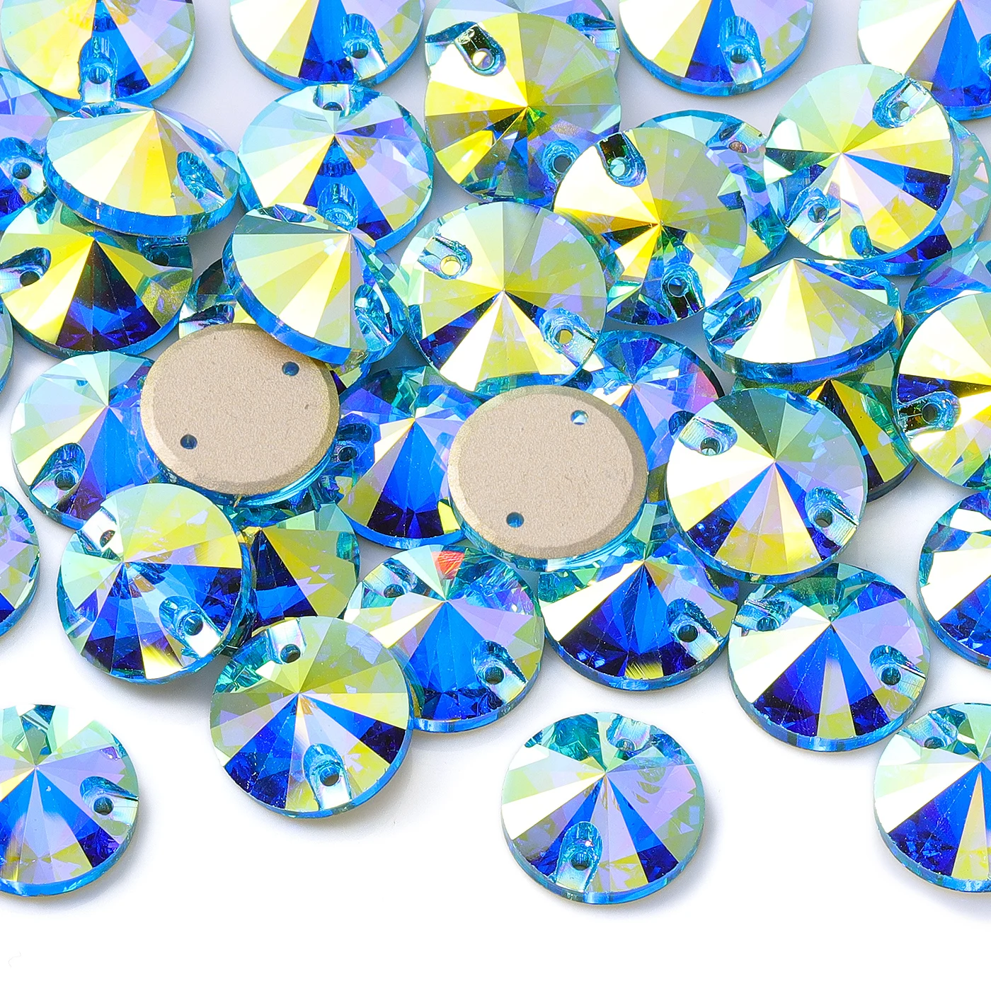 QIYI Rivoli Aquamarine AB Top Quality K9 Glass Sew On Rhinestones Crystal Flatback Sewing Strass Stones For DIY Crafts Garment