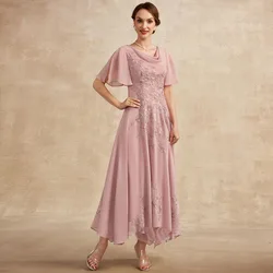 Yipeisha-vestidos de gasa con cuello redondo para mujer, vestidos de fiesta de boda de manga corta, hasta el tobillo, color rosa, a la venta, 2023