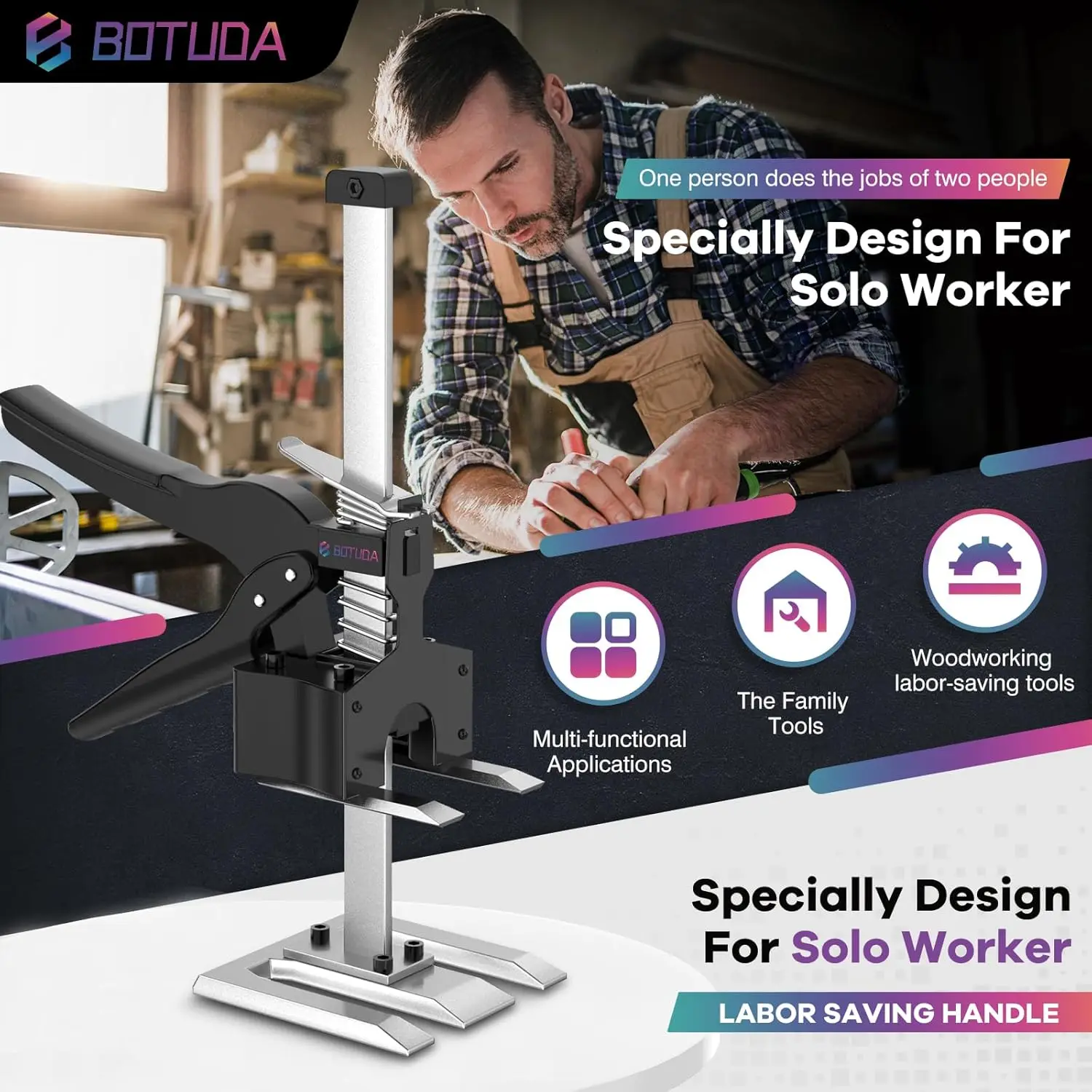 Zestaw 2 szt. wytrzymałych podnośników do mebli, udźwig 163 kg, regulacja wysokości 17 cm do szafek i drzwi