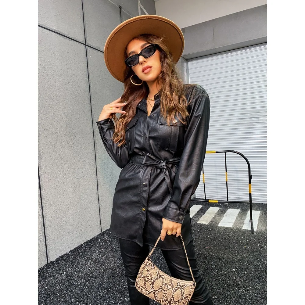 

Women's Leather Coat Autumn Winter Locomotive Temperament Style 9556 Europe And US Coat for