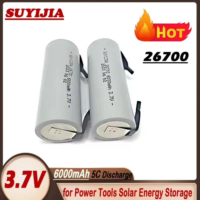 Original 26700 6000mAh 3.7V Lithium-ion Rechargeable Battery High Power Discharge 5C Suitable for Power Tools + Nickel Sheets