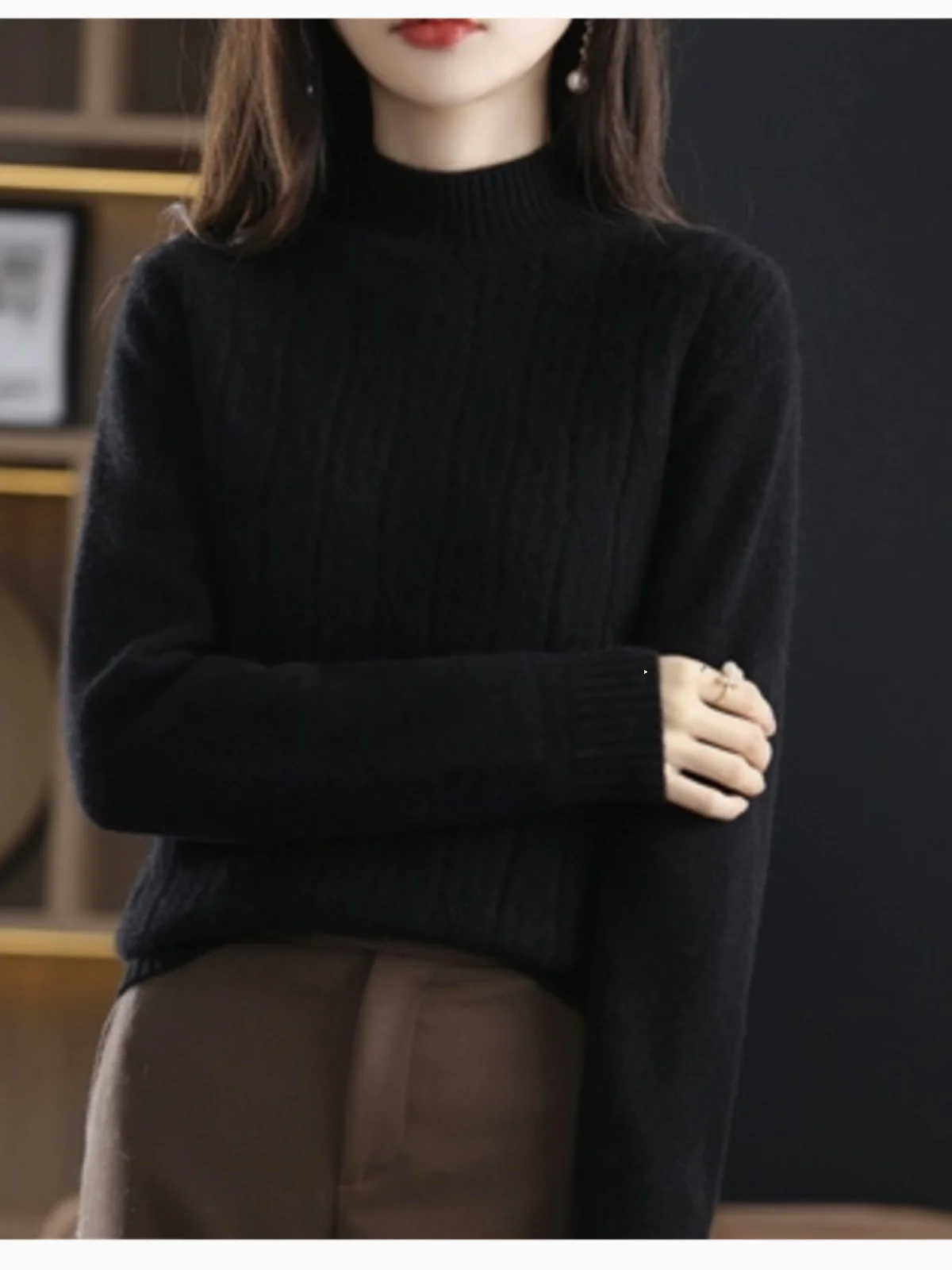 Pull en laine Thiened pour femmes, col montant, cardigan Camere, automne hiver, chaud, tricot moelleux, boutique de vente au détail, articles sur mesure