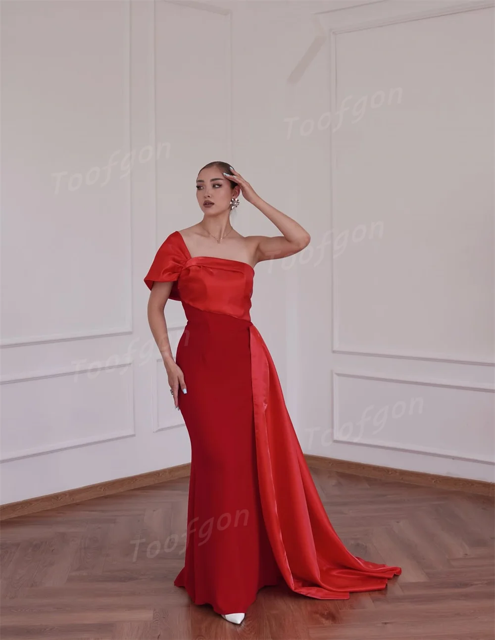 Toofgon Mermaid Satin Customized Evening Dresses One Shoulder Floor Women Formal Party Dress Bridesmaid Prom Gowns