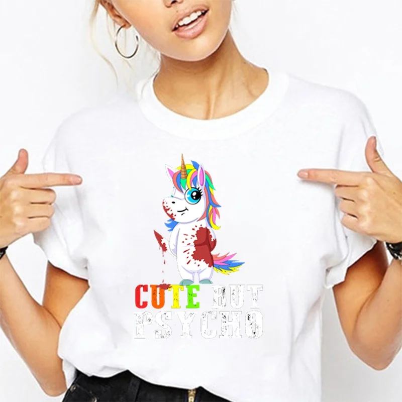 Unicorn Cute But Psycho T-Shirt Men Women T Shirt Cosplay Clothes Streetwear Tee Shirt Plus Size Tops