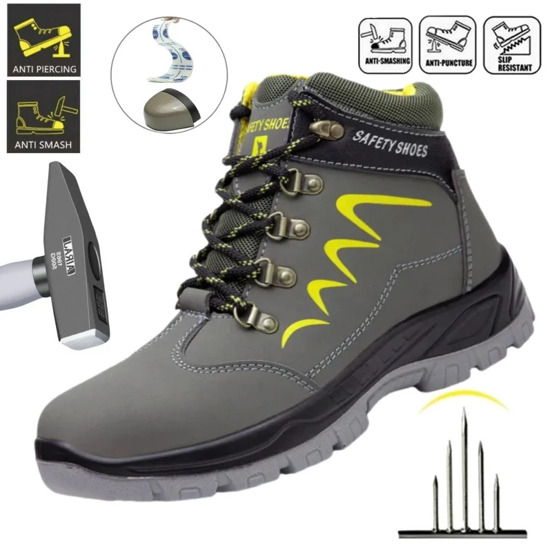 

High Quality Men's Indestructible Safety Shoes Construction Breathable Steel Toe Work Boots Non Slip Navy Platform Botas For Men