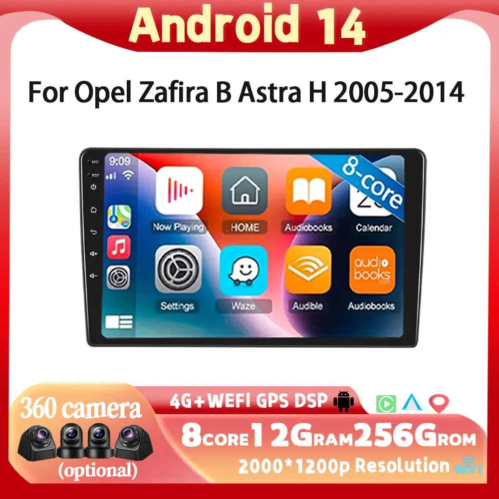 

Car Radio Autoradio for Opel Zafira B Astra H 2005-2014 Wireless Carplay Screen Android14 Auto Stereo GPS NaviFM RDS