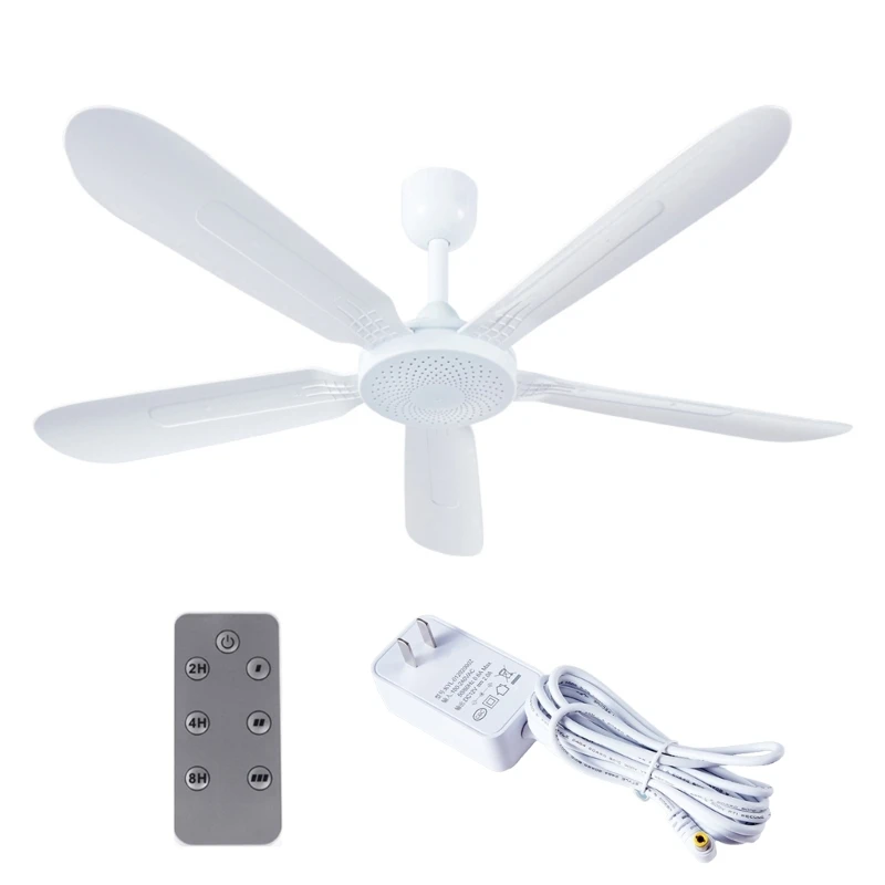 

Multifunctional Ceiling Fan AC100-240V/DC12V Remote Controlled 3 Speed Timing Fan 5 Fan Leaf with Power Adapter No Light