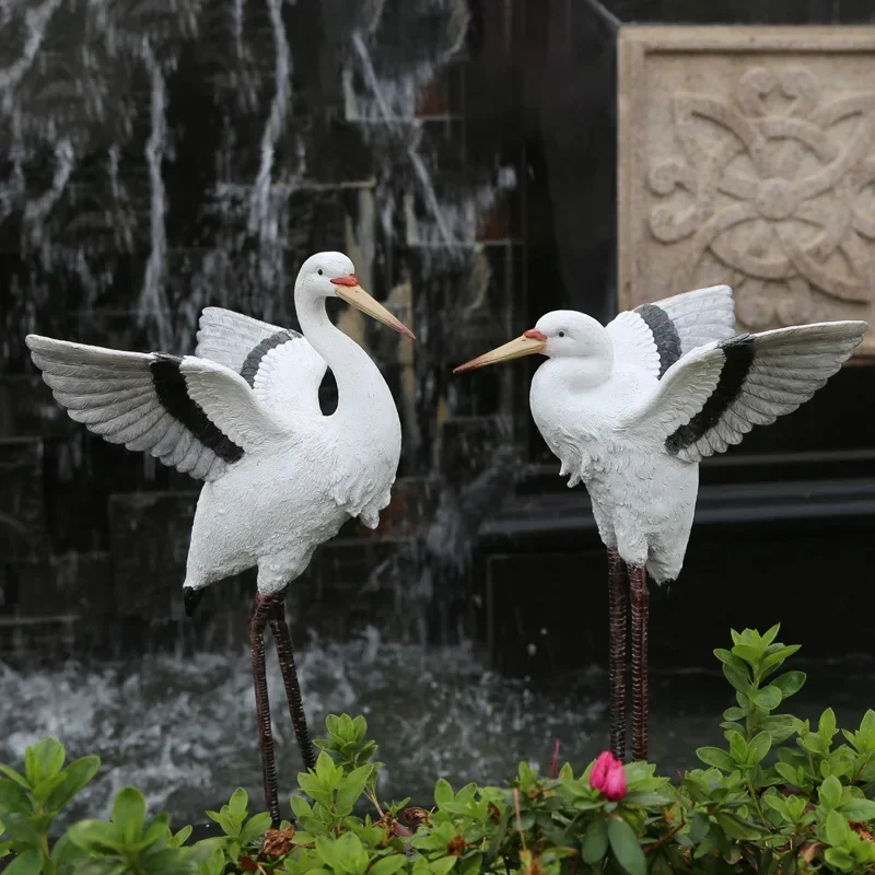 Courtyard Landscape Decoration Ornaments Artificial Egrets and Cranes Garden Ornaments Handicrafts Resin Animal Sculptures