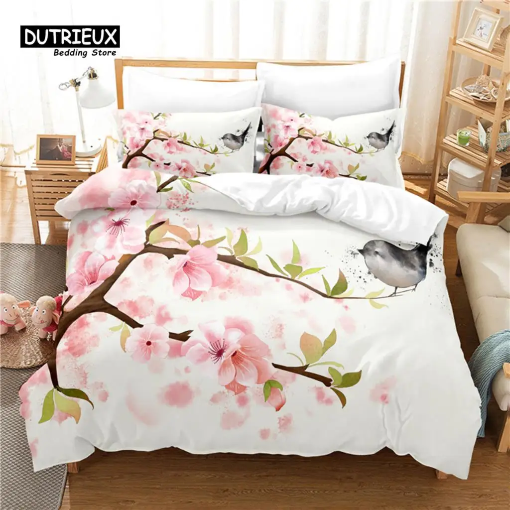 3pcs Duvet Cover Set, 3D Branch Flower Bedding Set, Soft Comfortable Breathable Duvet Cover, For Bedroom Guest Room Decor