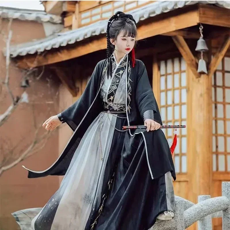 Hanfu Jurk Koppels Chinese Traditionele Cosplay Kostuum 2023 Zomer Mannen & Vrouwen Oude Hanfu Zwart 3 Stuks Sets Plus size XXL