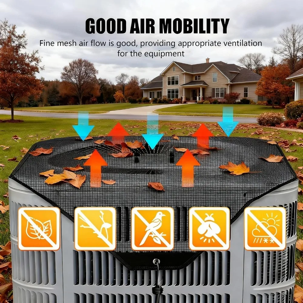 Universal AC Cover for Outside Units, Heavy-Duty Mesh AC Condenser Cover with Bold Rope and Windproof Hooks