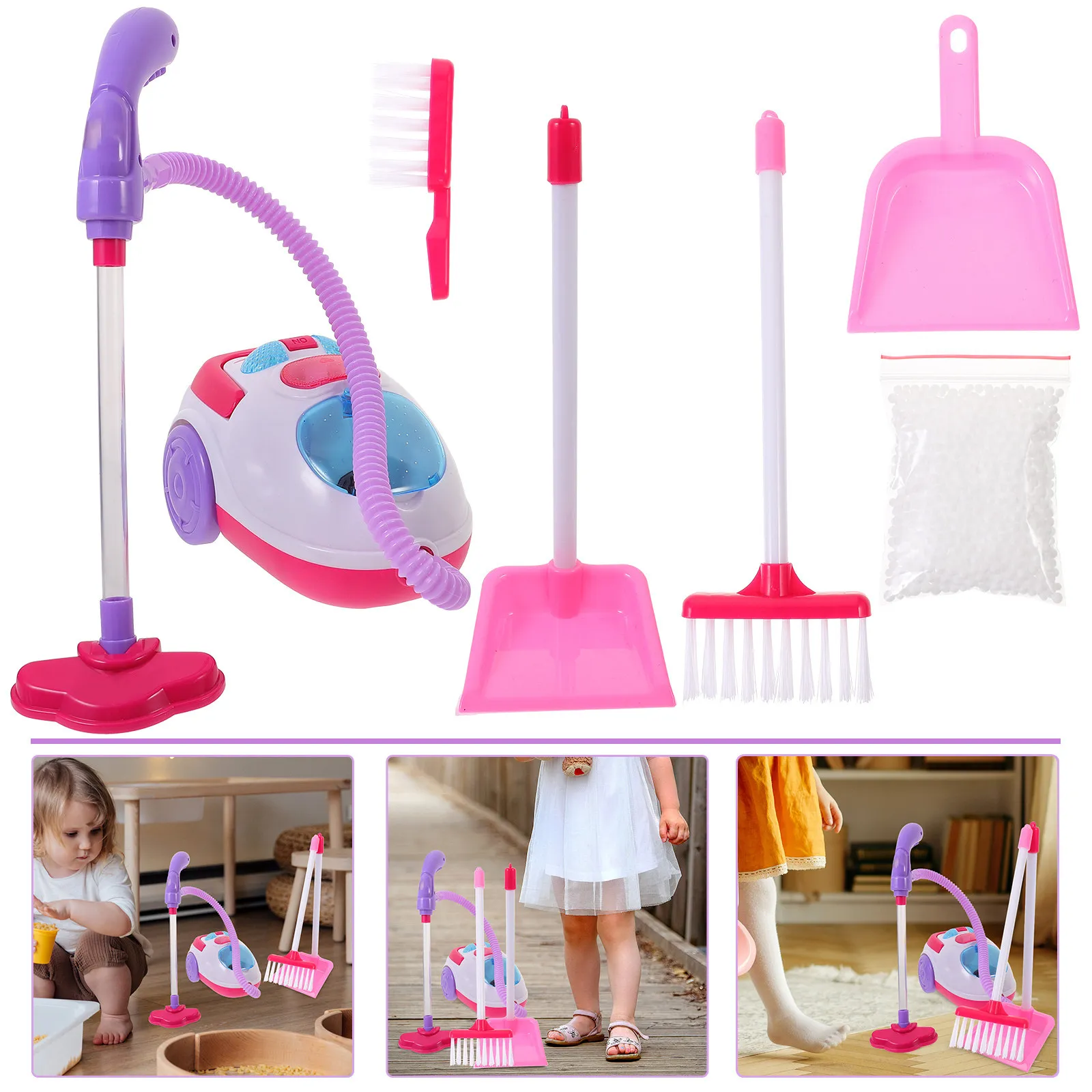 1Set Realistic Vacuum Cleaner Kit Educational Kids Play House Light Sound Effects Safe ABS Material Hands-on Learning Playset