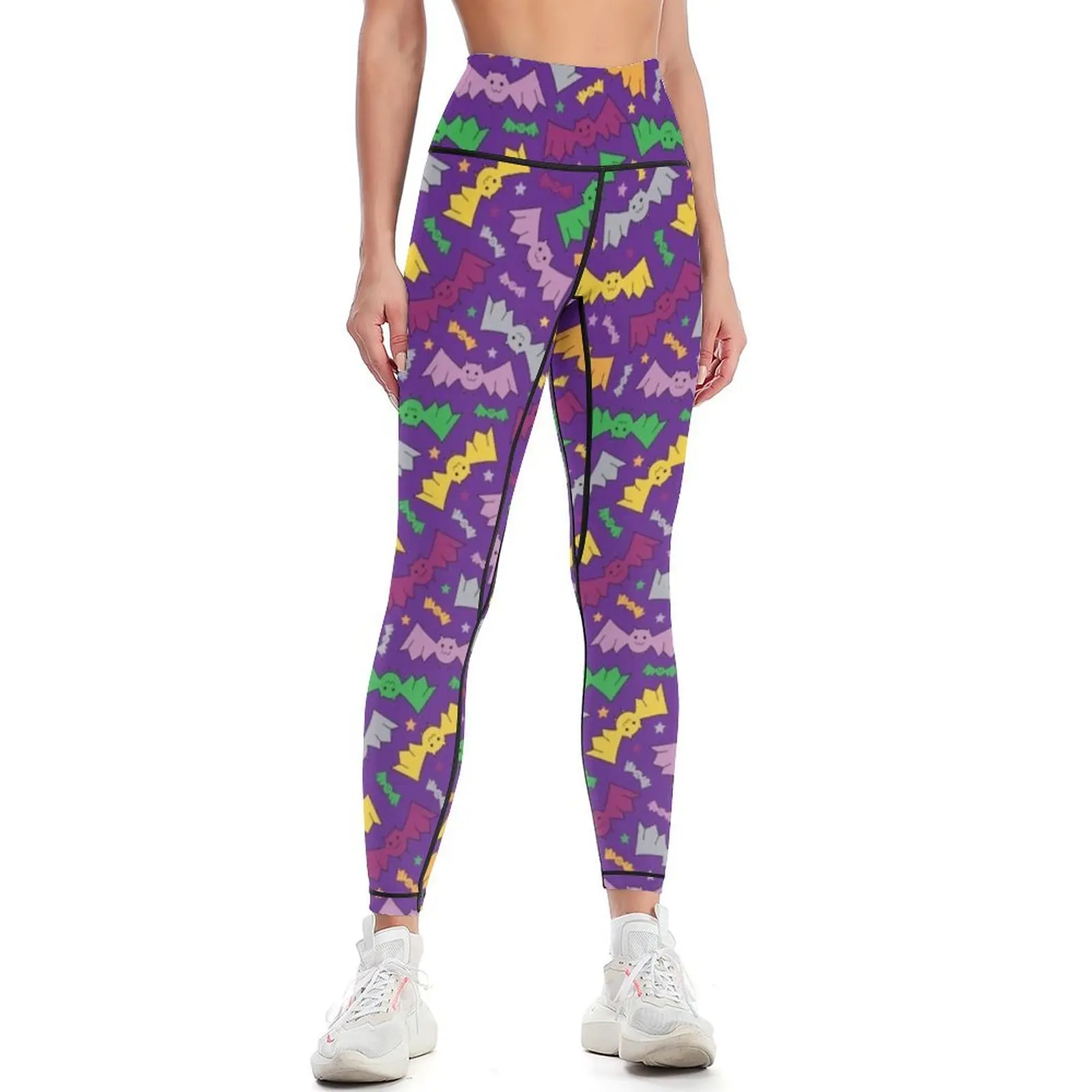 

Cute colorful bats Halloween pattern - purple Leggings Jogger pants sports for Womens Leggings