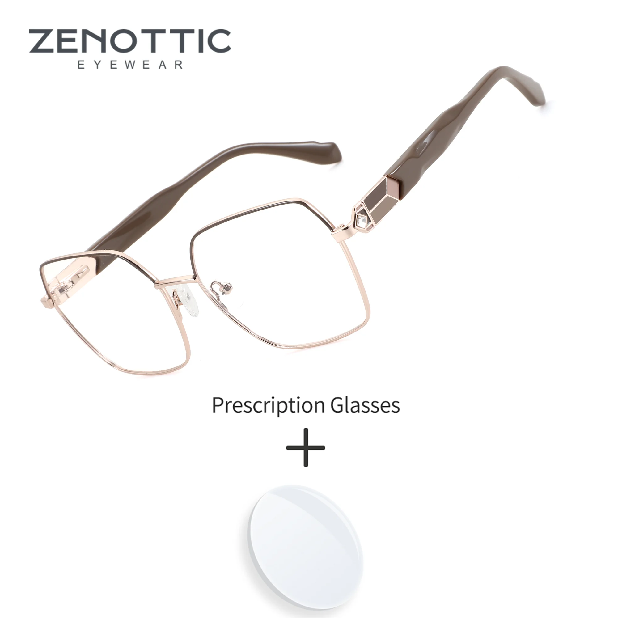 ZENOTTIC S Polygon Metal for Women Fashionable Prescription Eyeglasses Graduated Myopia Lenses Anti Blue Ray Glasses
