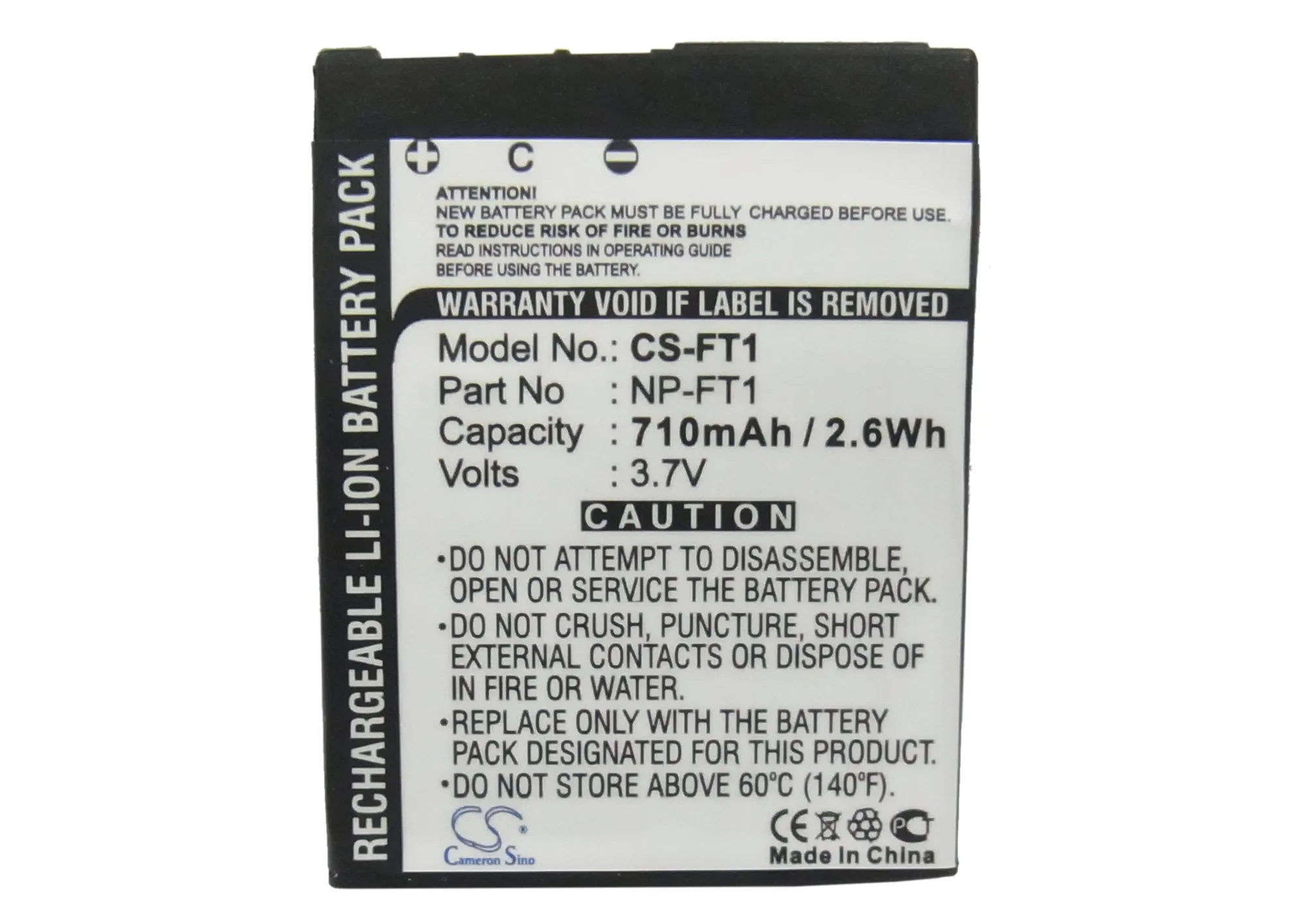 

Li-ion Camera Battery for Sony,3.7v,710mAh,Cyber-shot DSC-T3,Cyber-shot DSC-L1/L,NP-FT1