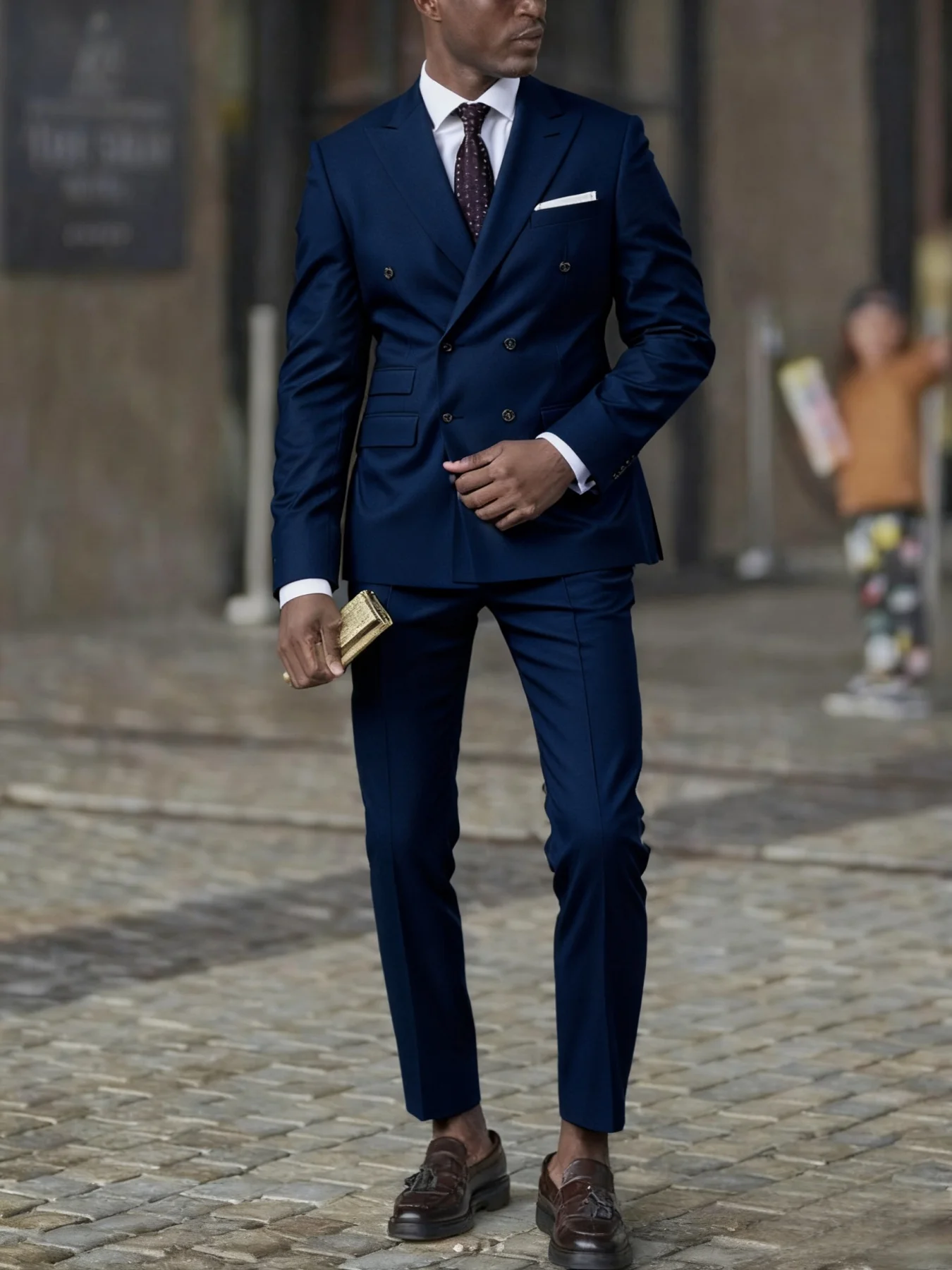 

Men's Groom Wedding Suit Set Double Breasted Peak Lapel Blazer Trousers Elegant Office Party